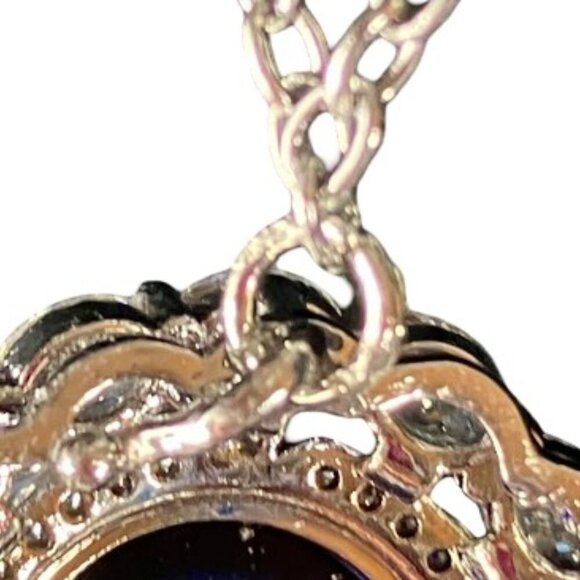 Handcrafted Sapphire Blue Cabochon Clear Cubic Zirconia Pearl Pendant Pin  20" - Picture 10 of 11